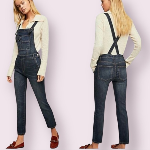 Free People Brandy Wash Overall Jeans Intentional Distressing Blue Denim Size 30 - Picture 1 of 13